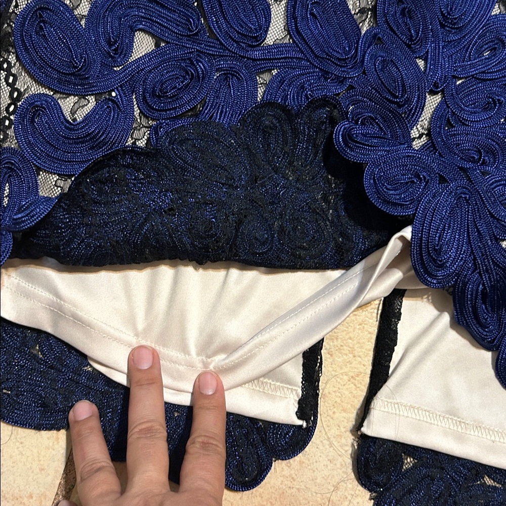 JS Collections Blue and black Lace Overlay Evening Dress size 10 - Picture 4 of 8